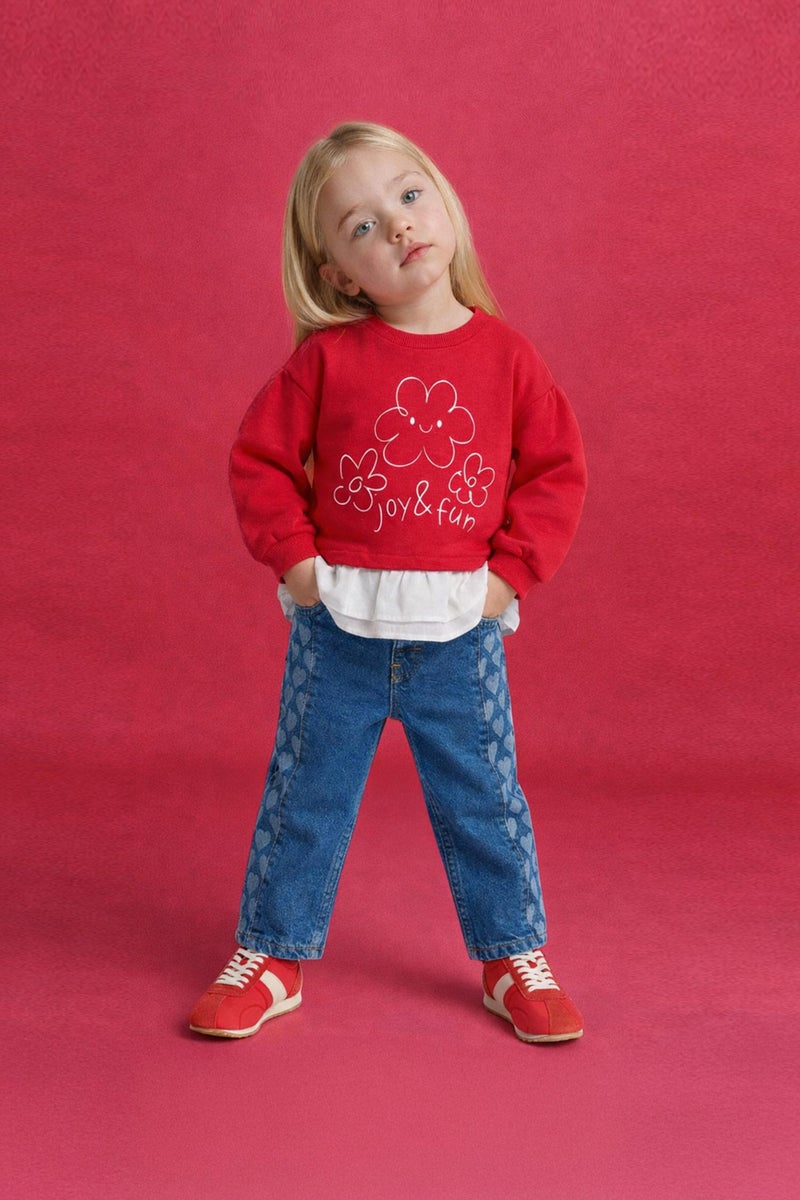 DeFacto Red BabyGirl Baby Girl Oversize Fit Floral Crew Neck Sweatshirt Casual - Image 2
